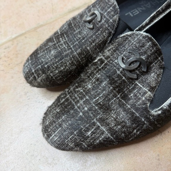 Chanel Pony Hair Check CC Logo Loafers Women's Euro 37 US 6.5 Slip On Y2K Preppy - Picture 10 of 16